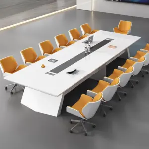 Large Rectangular White Lacquered Conference Table - Maoters