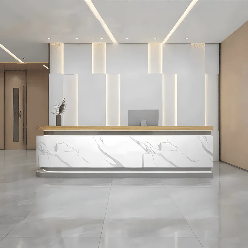 Modern Lacquered Reception Desk with Curved Corner