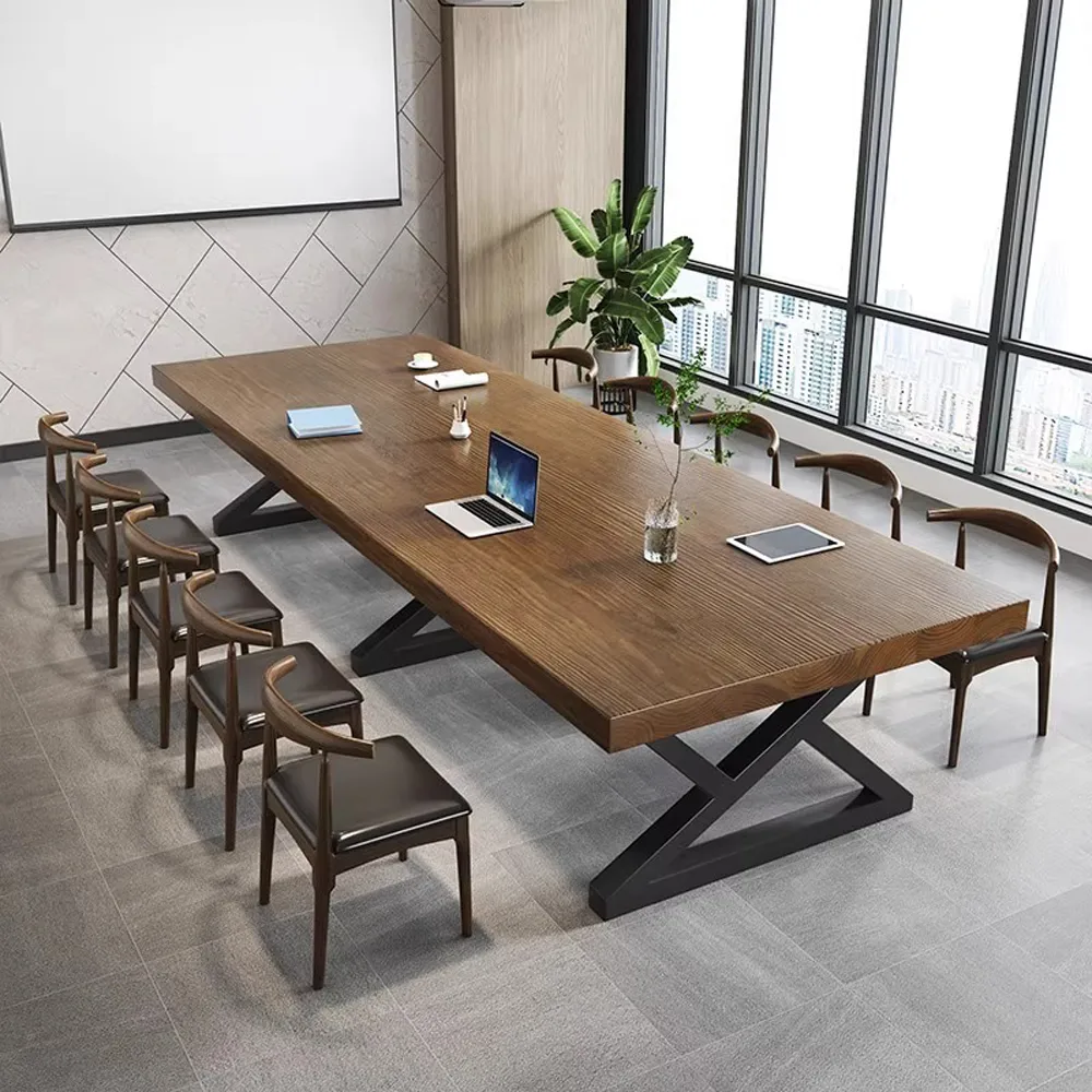 Nordic Industrial-Style Solid Wood Large Conference Table