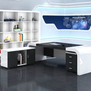 Modern Lacquer Office Executive Desk - Stylish & Spacious - L220 x W200 x H75 side cabinet*2