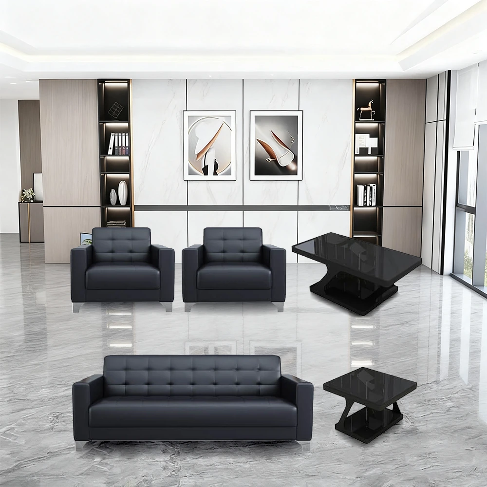 Business Office Sofa in Leather, Black - Maoters