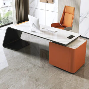 Modern Corner Executive Desk - Italian Rock Board - L180 x W70 x H75 CM Desk, Long Cabinet