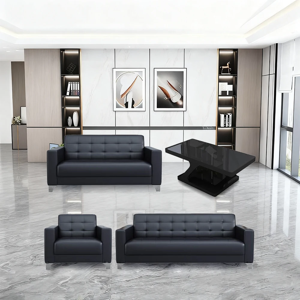 Business Office Sofa in Leather, Black - Maoters
