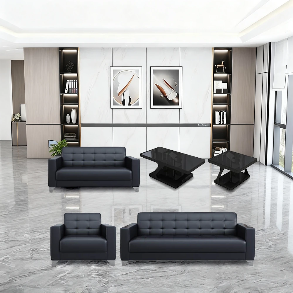 Business Office Sofa in Leather, Black - Maoters