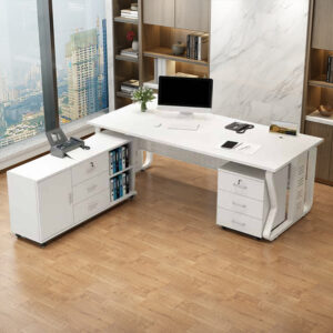 Minimalist Modern Solo Executive Office Desk - Maoters - L180 x W80 x H75 CM White frame + White
