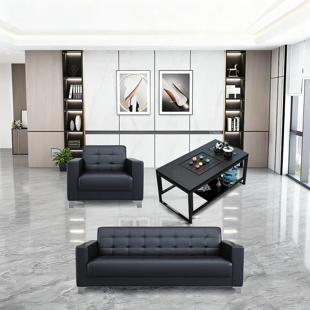 Business Office Sofa in Leather, Black - Maoters