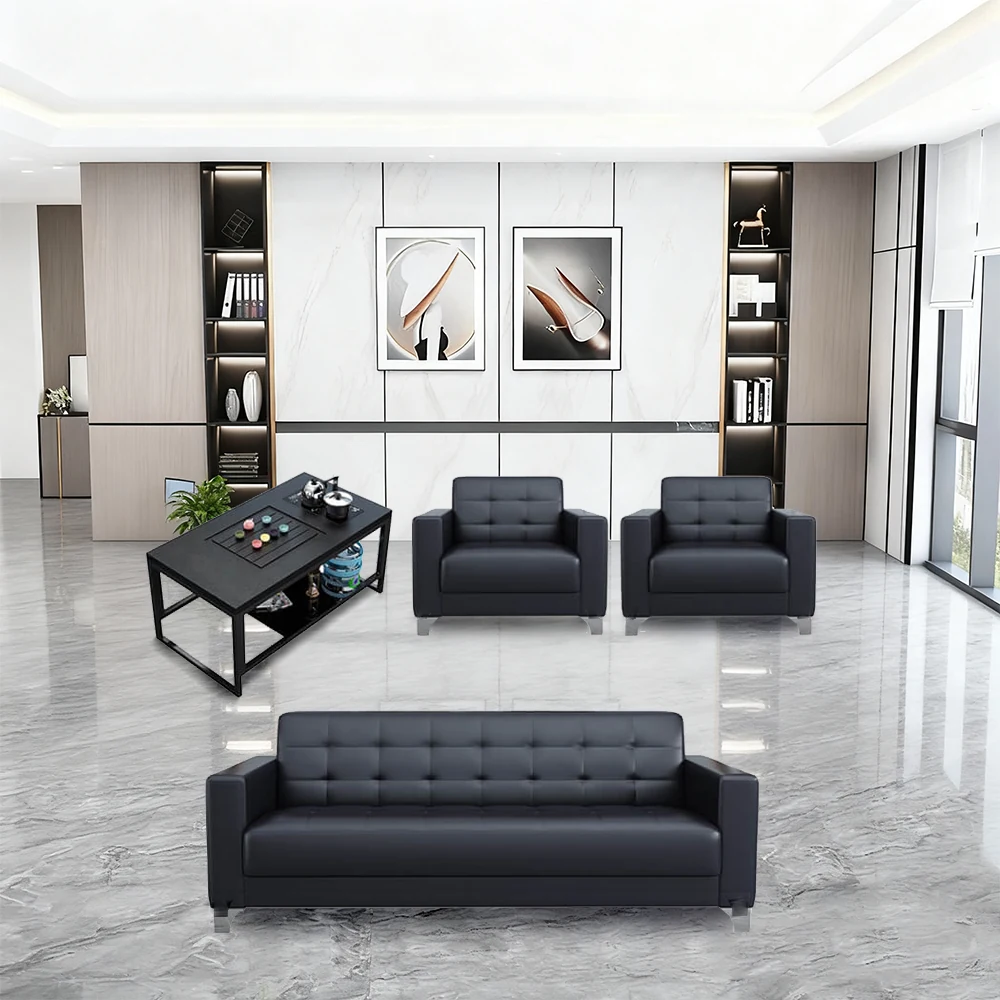 Business Office Sofa in Leather, Black - Maoters