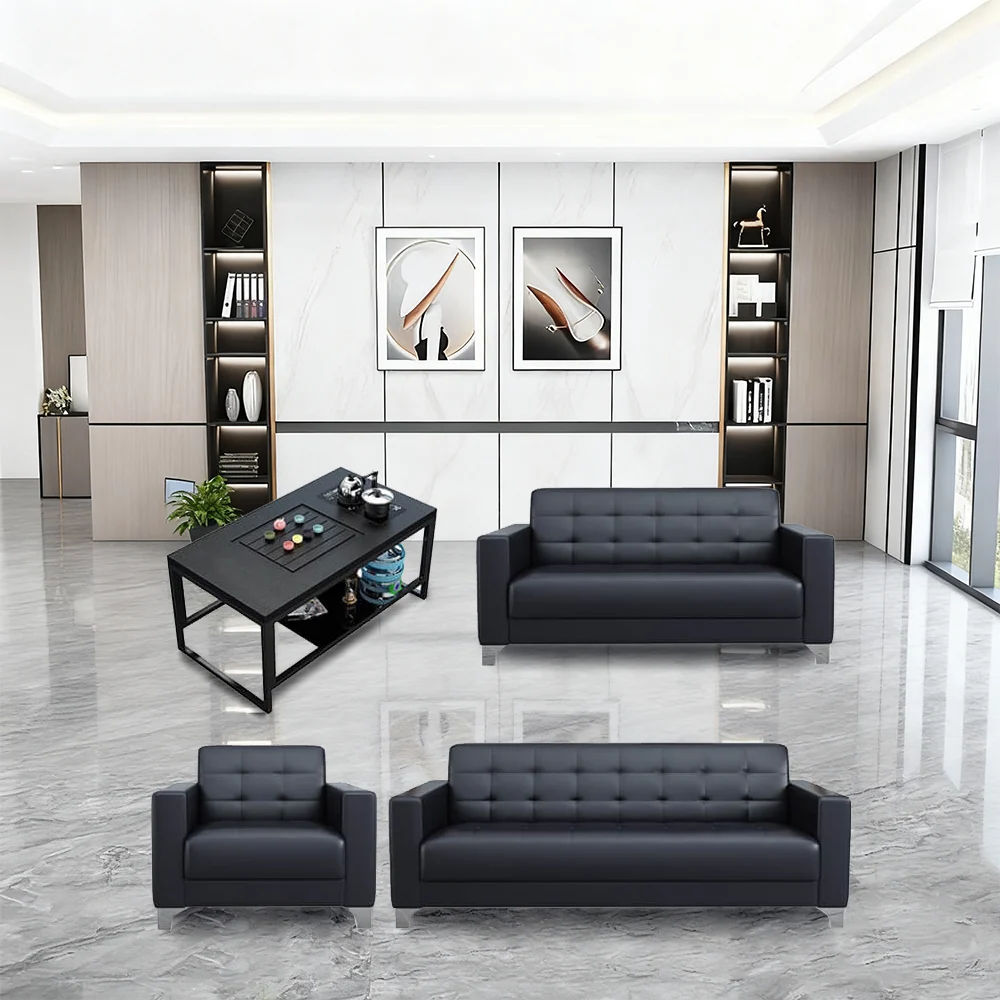 Business Office Sofa in Leather, Black - Maoters