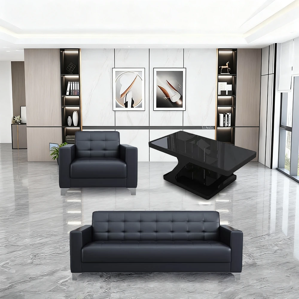 Business Office Sofa in Leather, Black - Maoters