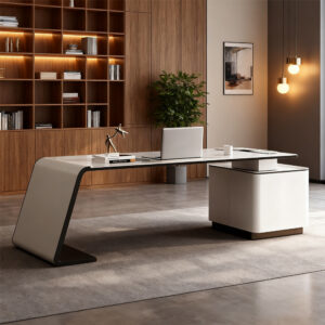 Modern Corner Executive Desk - Italian Rock Board - L140 x W70 x H75 CM Desk, Short cabinet
