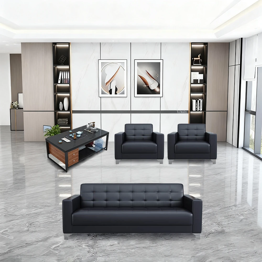 Business Office Sofa in Leather, Black - Maoters