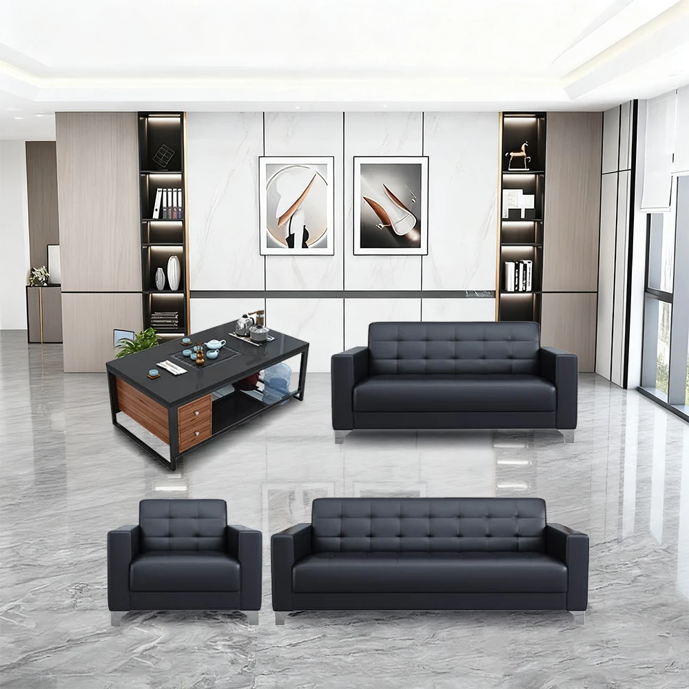 Business Office Sofa in Leather, Black - Maoters