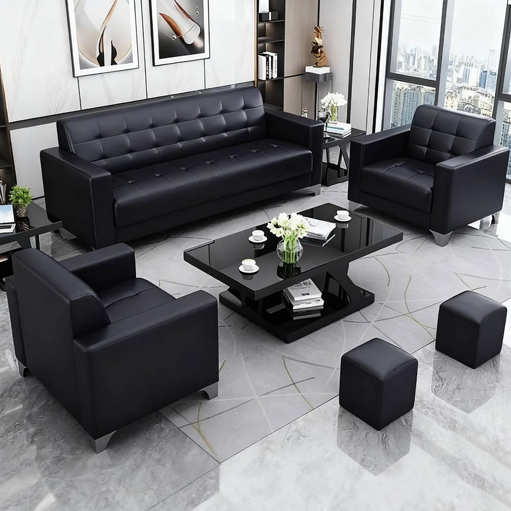 Business Office Sofa in Leather, Black - Maoters