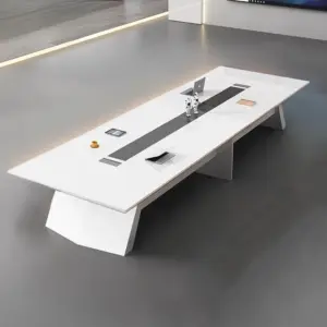 Large Rectangular White Lacquered Conference Table - Maoters - L350 x W150 x H75 CM