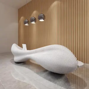 White Lacquer Reception Desk - Curved Front Counter - L260 x W60 x H100 CM