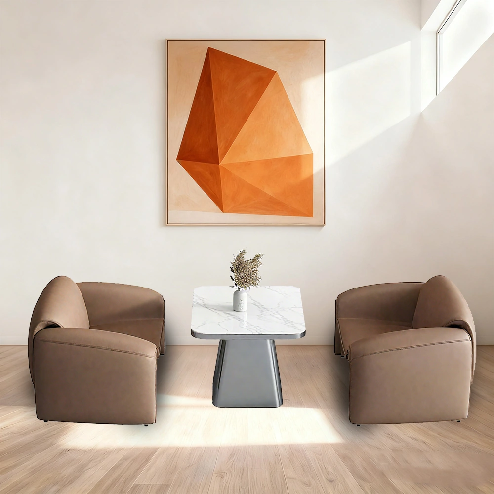 Beige Leather Sofa - Maoters