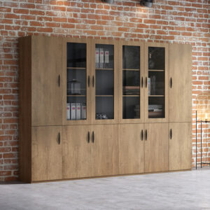Minimalist Executive Office Desk and Chair - L240 x W41 x H200 CM Bookcase, 6-door bookcase