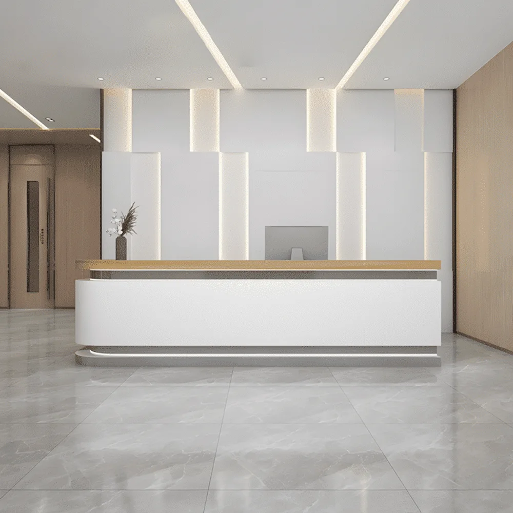 Modern Lacquered Reception Desk with Curved Corner