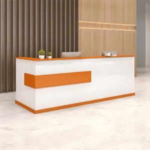 Modern Minimalist Reception Desk - White & Maple - L180 X W100 X H100 CM, Right