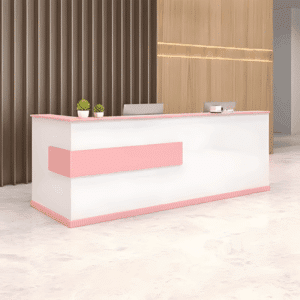 Modern Minimalist Reception Desk - White & Maple - L260 X W100 X H100 CM, Right