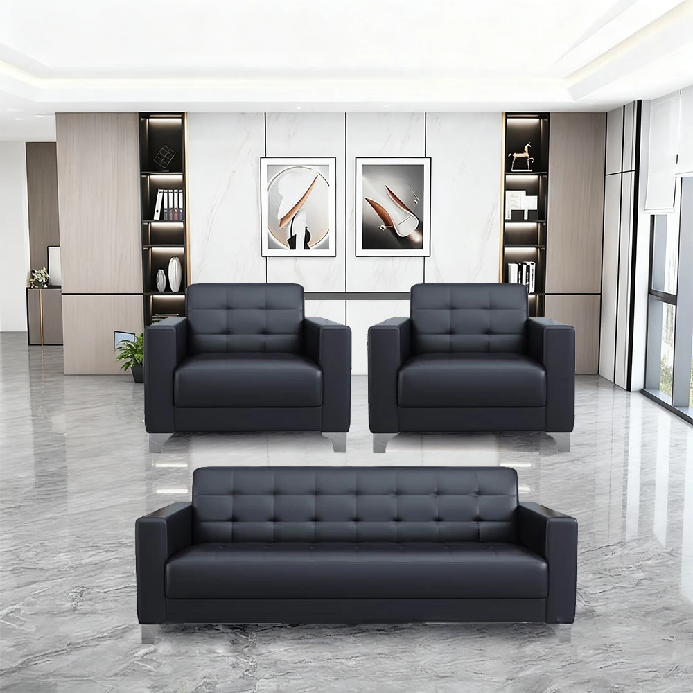 Business Office Sofa in Leather, Black - Maoters