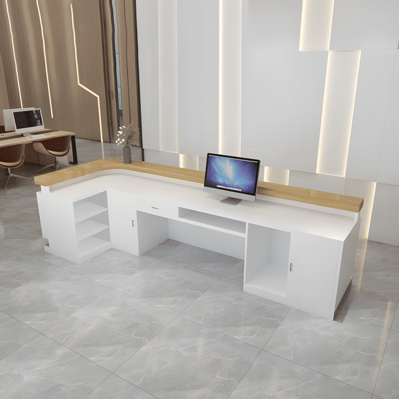 Modern Lacquered Reception Desk with Curved Corner