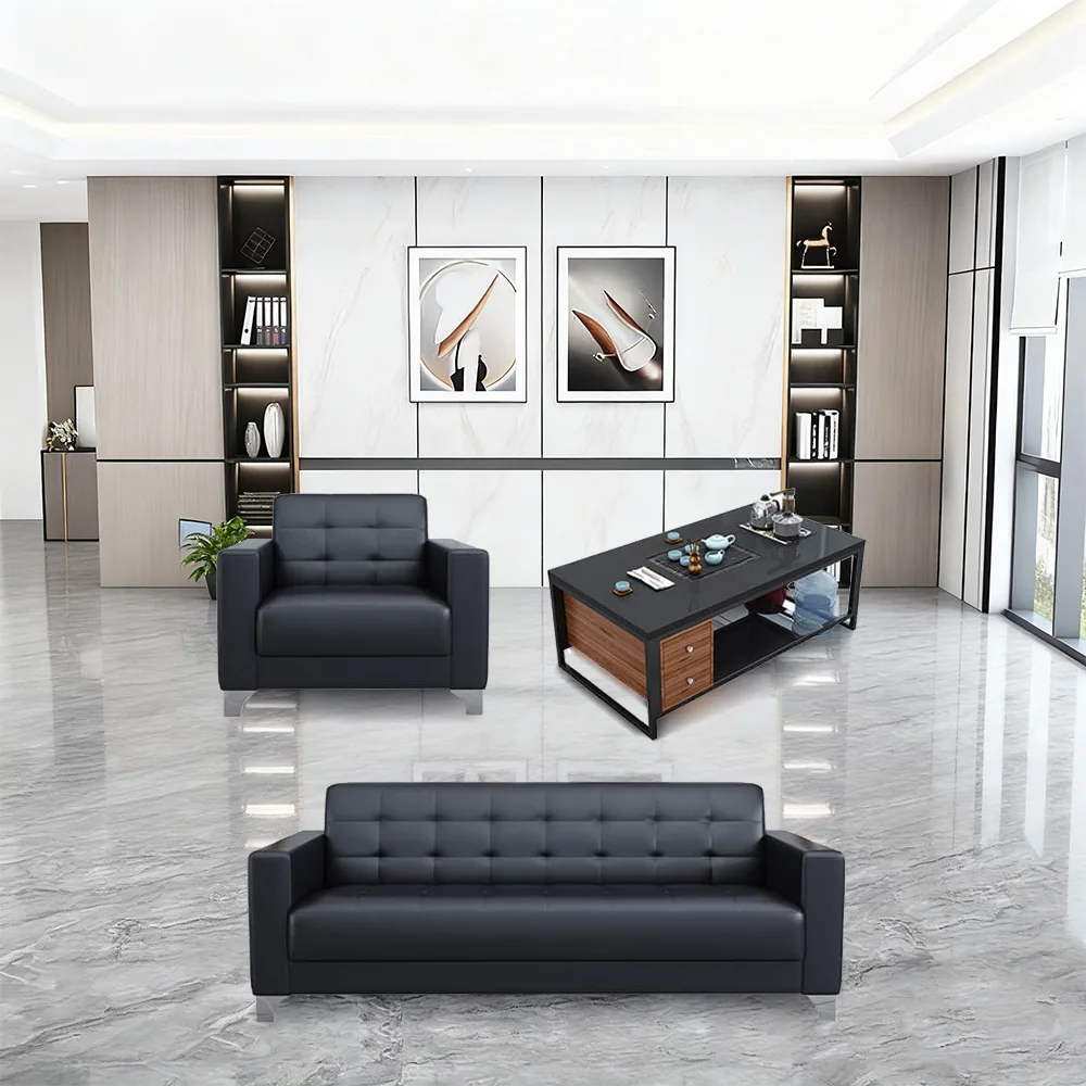 Business Office Sofa in Leather, Black - Maoters