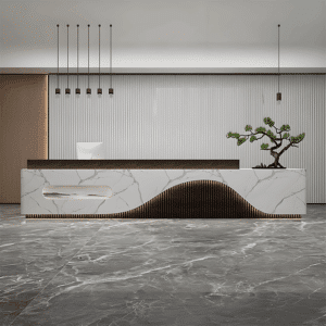 Simple and Modern Hotel Reception Desk - L240 X W60 X H100 CM, Fish bell white