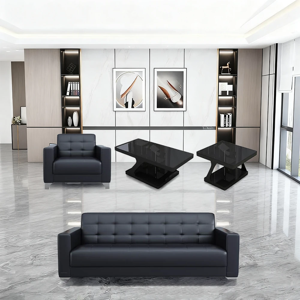 Business Office Sofa in Leather, Black - Maoters