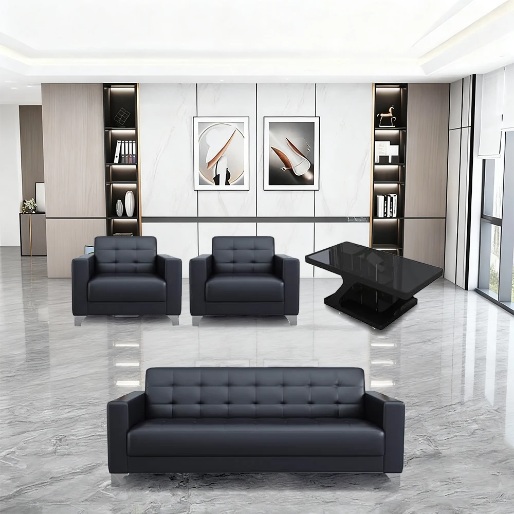 Business Office Sofa in Leather, Black - Maoters