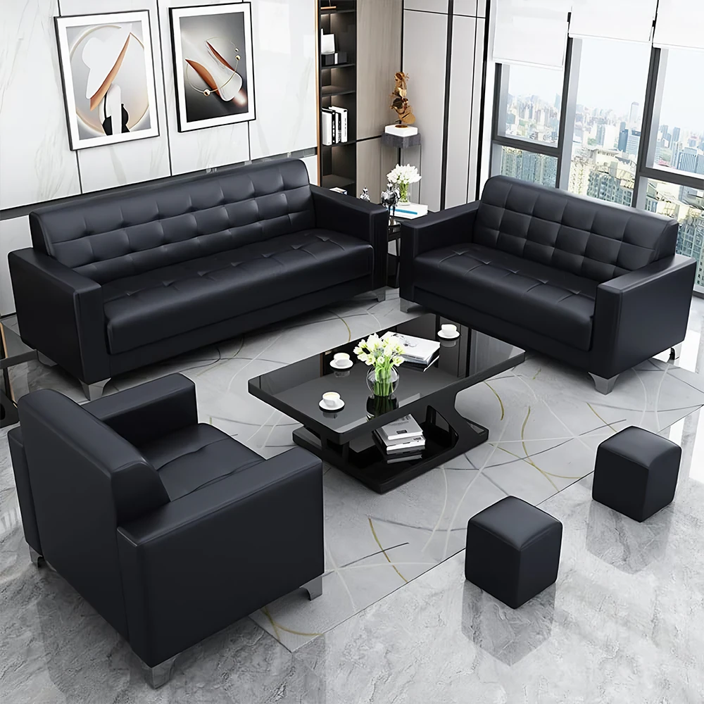 Business Office Sofa in Leather, Black - Maoters