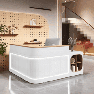 Customizable Corner Reception Desk With Light - L240 x W60 x H100 CM