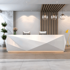 Elegant White Lacquer Front Desk - Modern Reception - L240 x W80 x H100 CM Two drawers two keyboards