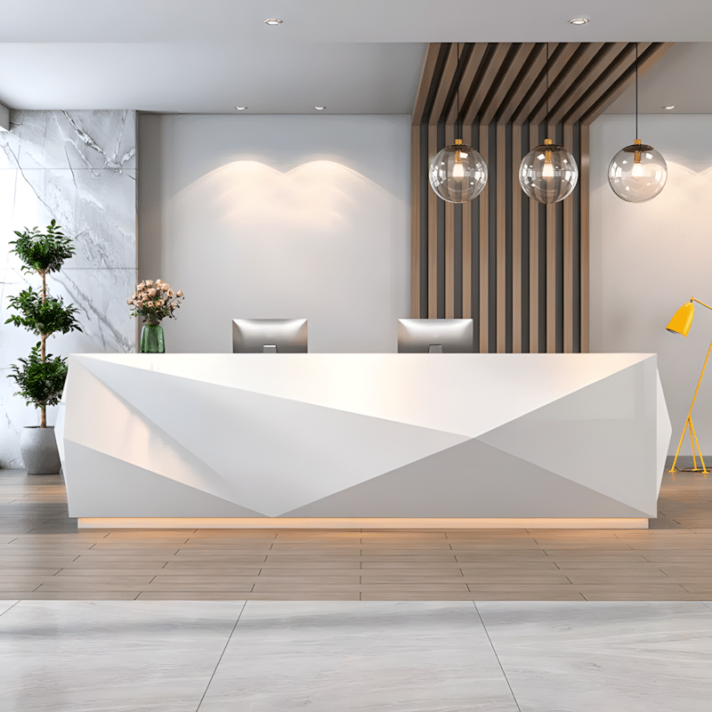 Elegant White Lacquer Front Desk - Modern Reception