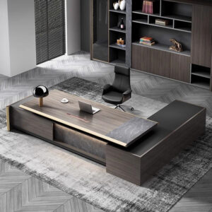Executive Office Desk and Chair - Simple, Modern & Grand - L220 x W180 x H75 CM, Double cabinet boss desk