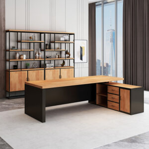Industrial-Style Solid Wood Executive Desk - Maoters