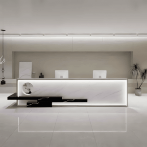 Innovative Lacquered Reception Desk - Maoters - L200 x W60 x H100 CM, Jazz White +Cracked Black / Right
