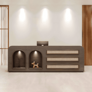 Lacquer Beauty Bar Reception Desk - Maoters - L200 X W60 X H100 CM, Ochre Oak