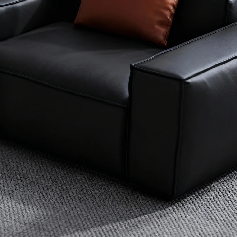 Leather Grey Sofa with Wide Armrests - Maoters Leather Grey Sofa with Wide Armrests - Maoters