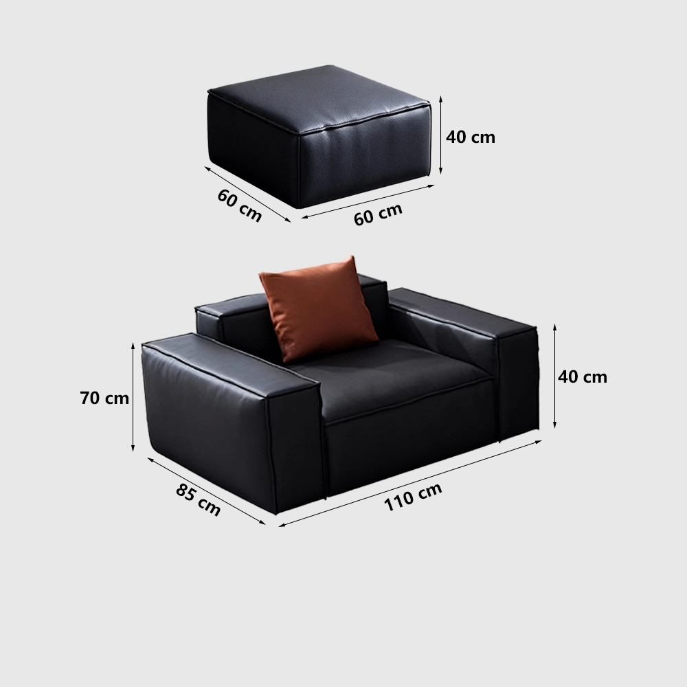 Leather Grey Sofa with Wide Armrests - Maoters Leather Grey Sofa with Wide Armrests - Maoters