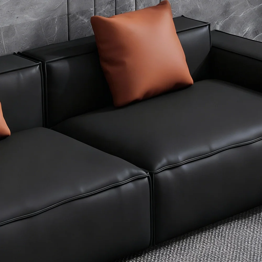 Leather Grey Sofa with Wide Armrests - Maoters Leather Grey Sofa with Wide Armrests - Maoters