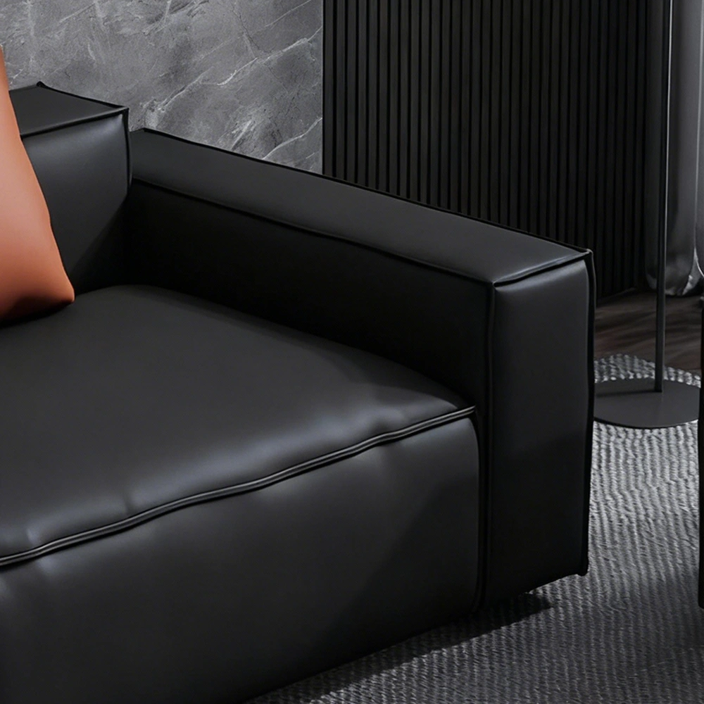 Leather Grey Sofa with Wide Armrests - Maoters Leather Grey Sofa with Wide Armrests - Maoters