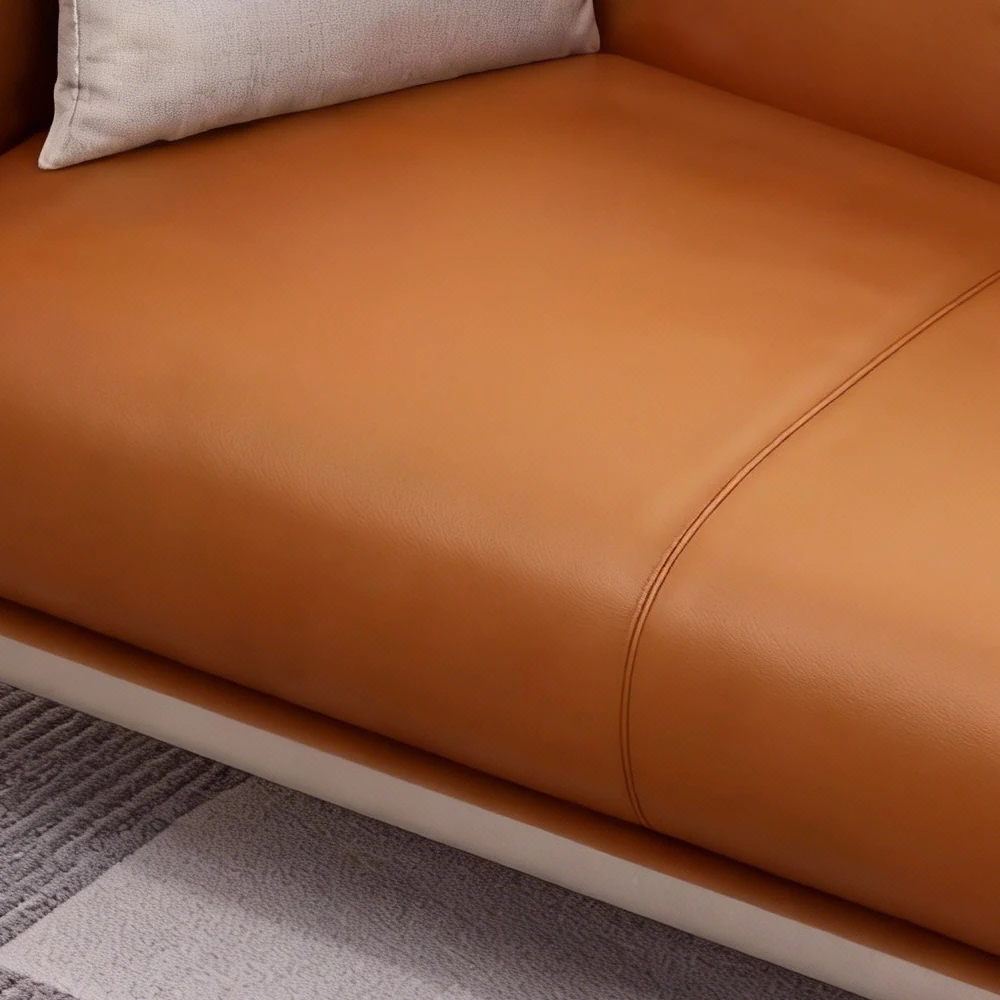 Luxury Leather Office Sofa - Compact Casual Orange Luxury Leather Office Sofa - Compact Casual Orange