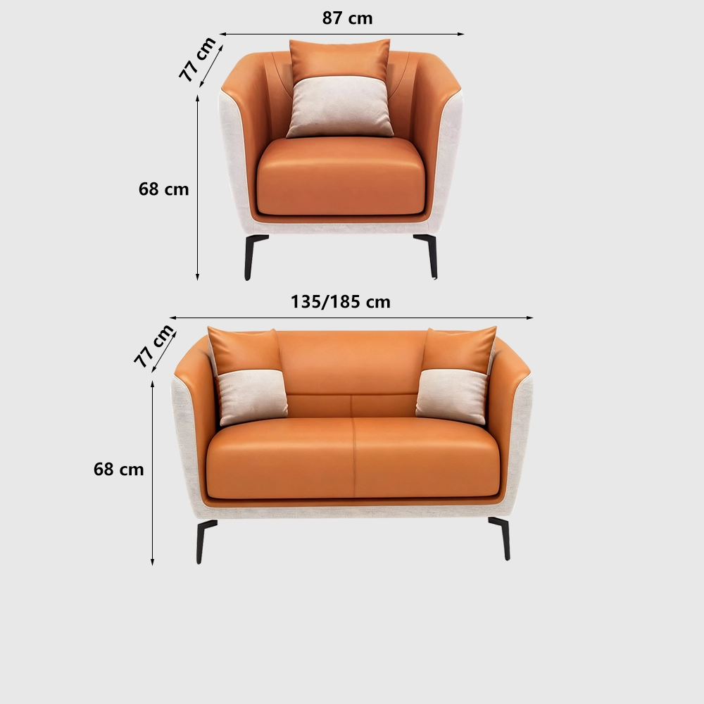 Luxury Leather Office Sofa - Compact Casual Orange Luxury Leather Office Sofa - Compact Casual Orange