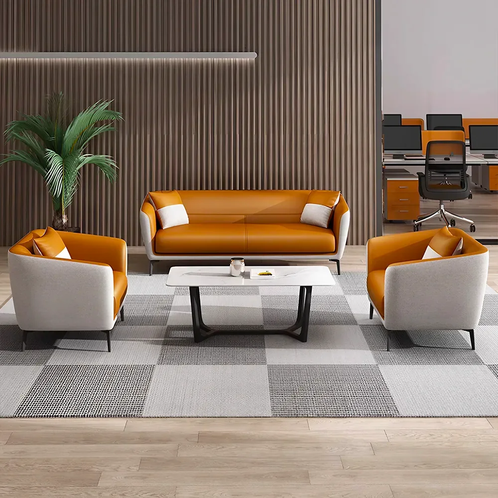 Luxury Leather Office Sofa - Compact Casual Orange