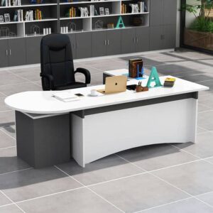 Executive Desk with 3 Drawers - Rounded Corners Design - L160 x W60 x H75 CM, right corner desk + 3 drawer cabinets (no chair)