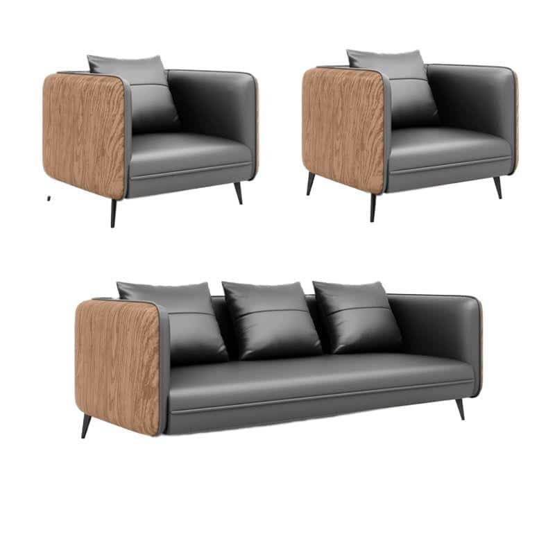 Gray Wood Grain Leather Sofa - Modern Business Reception