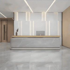 Modern Lacquered Reception Desk with Curved Corner - L300 X W60 X H100 CM