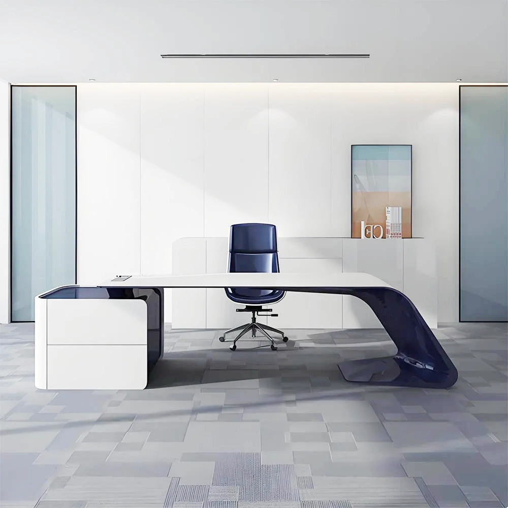 Modern White Manager Desk - Stylish Lacquered Office