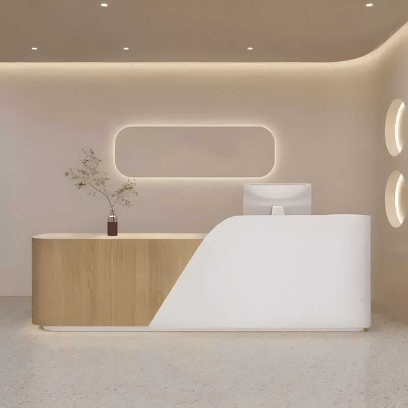 Rustic Wood Reception Desk - Salon & Yoga Studio Counter